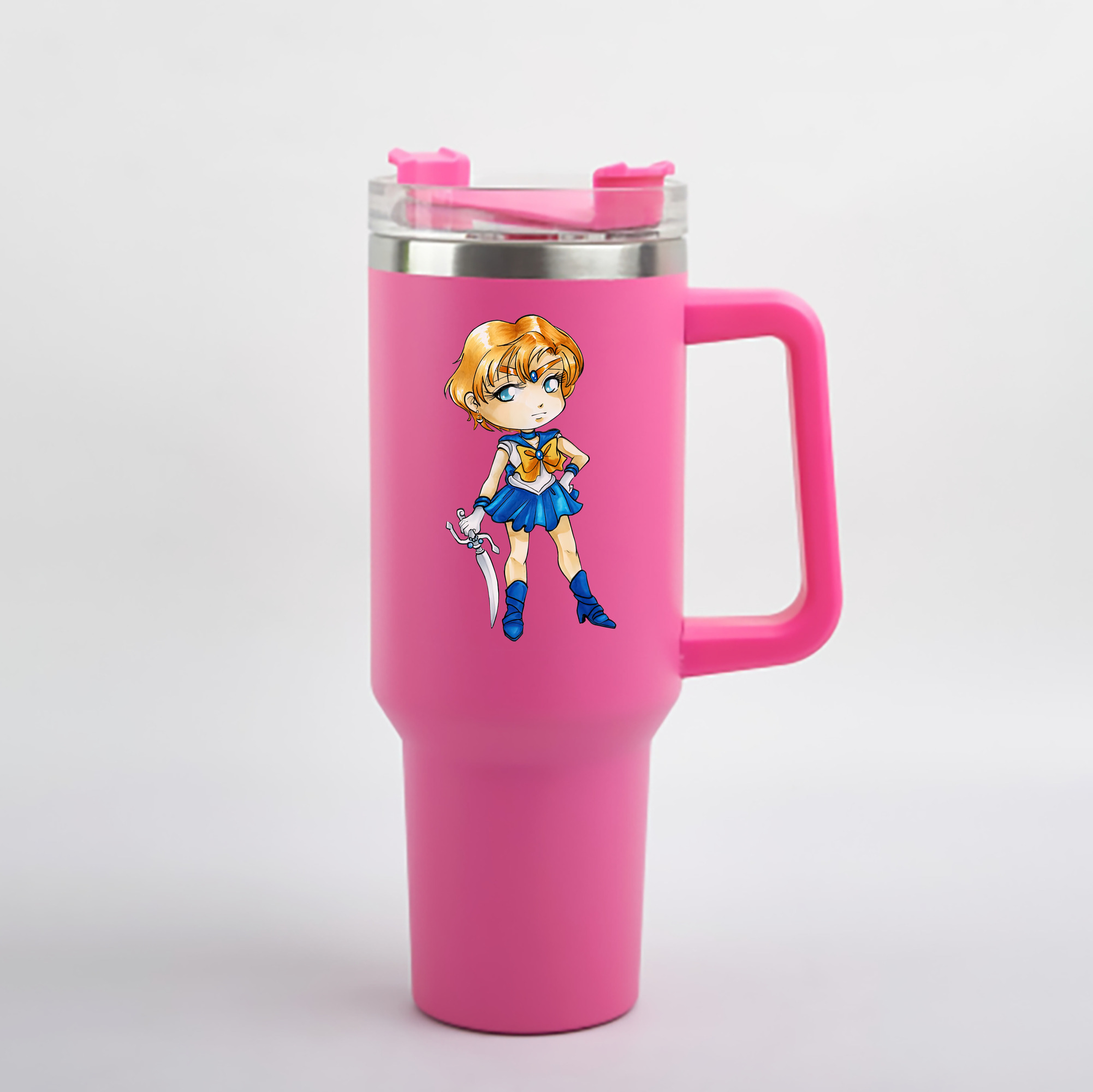 （画像用） 美少女戦士セーラームーン 天王はるか Sailor Moon Tenoh Haruka 1200mL車用タンブラー - クリスタルステッカー（プラスチックストロー付き）